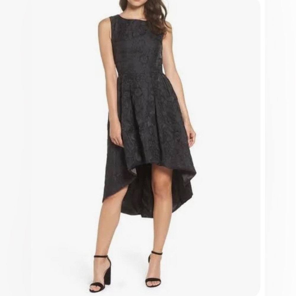 NWT Forest Lily Black Hi-Low Formal Cocktail Jacquard Dress Sleeveless Size 10